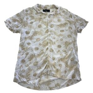 Abercrombie & Fitch Shirt Mens Large Beige‎ White Floral Button Down Camp Shirt